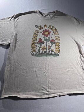 DOM Humor Mens Big Mens Tee Happiness Is a State Of Mind Mushroom Flower Bee 3XL